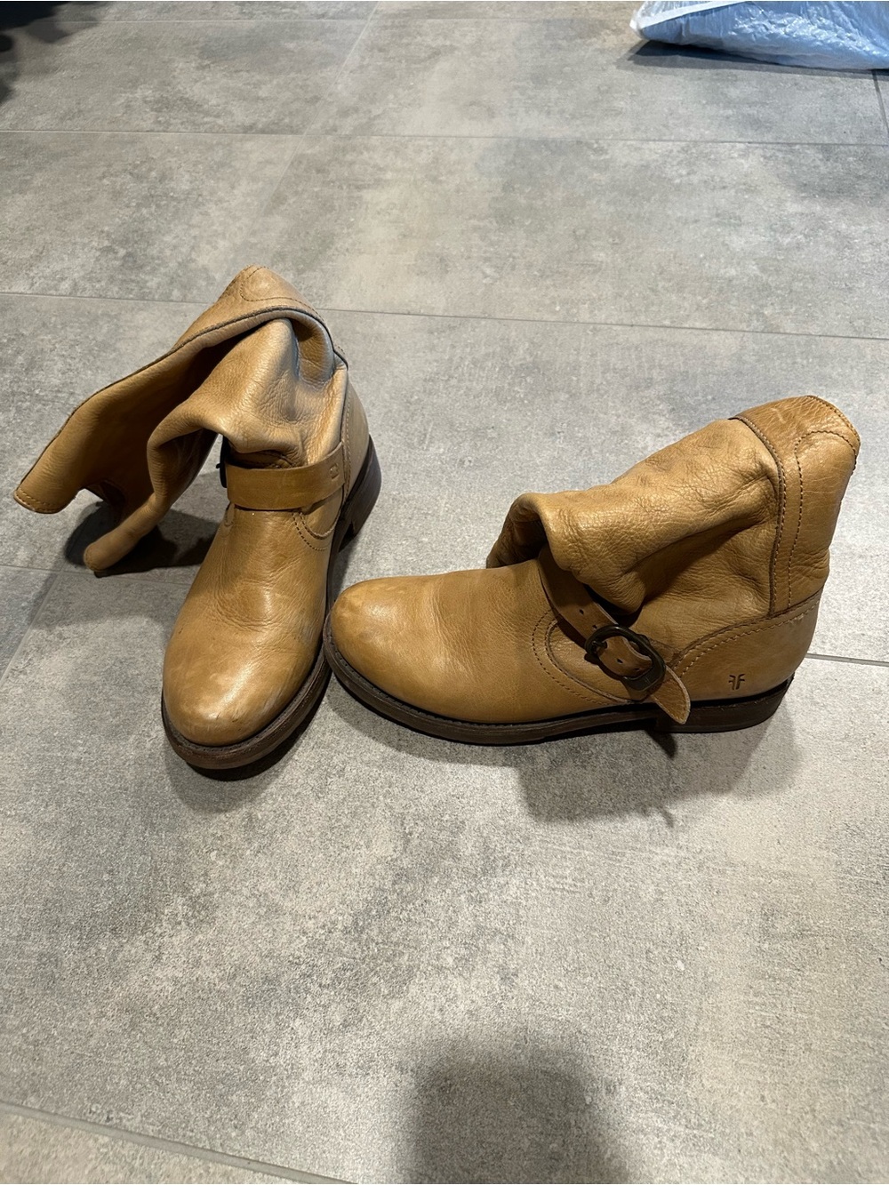 Women's Frye Slouch Camel Tan Leather Mid-Calf Boots - Picture 3 of 9